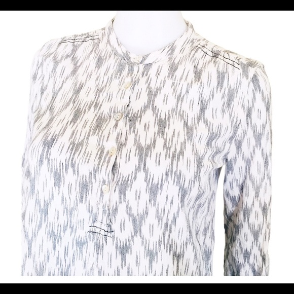 MASSIMO DUTTI Raindrop Print Collarless Tunic Shirt With Long Sleeves Grey Small - Picture 6 of 13